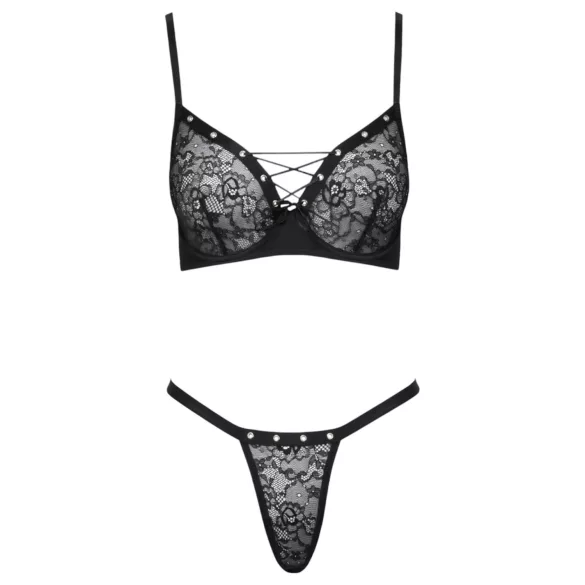 Cottelli Party - Lace-Up Bra Set (Black) - 85C/L