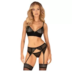   Obsessive Chemeris - bra set with suspender belt (black) - M/L