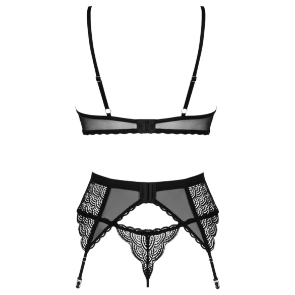 Obsessive Chemeris - bra set with suspender belt (black) - M/L