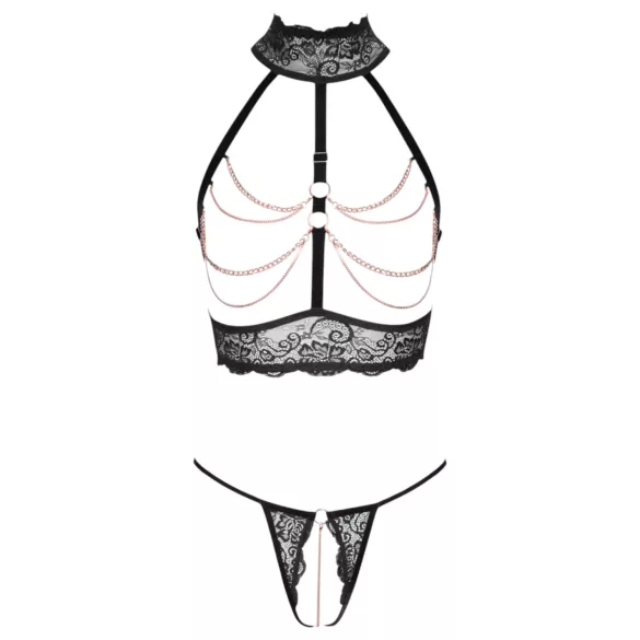 Abierta Fina - Chain Open Lingerie Set (Black) - L