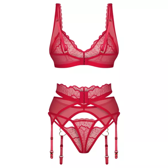 Obsessive Cupid Desir - Lace Lingerie Set (Red)