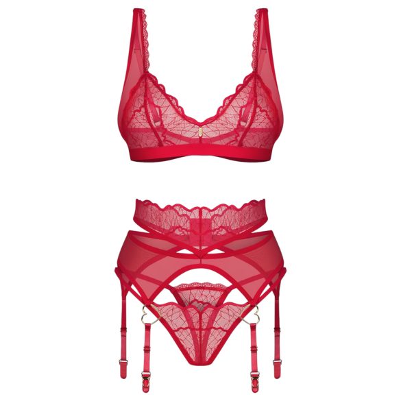 Obsessive Cupid Desir - Lace Lingerie Set (Red) - L/XL