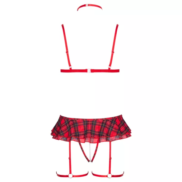 Cottelli - checked lingerie set with suspenders (red check)