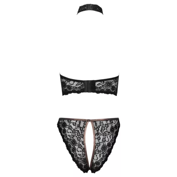 Cottelli - Open-Cup Lace Bra and Thong with Rose Gold Details (Black)