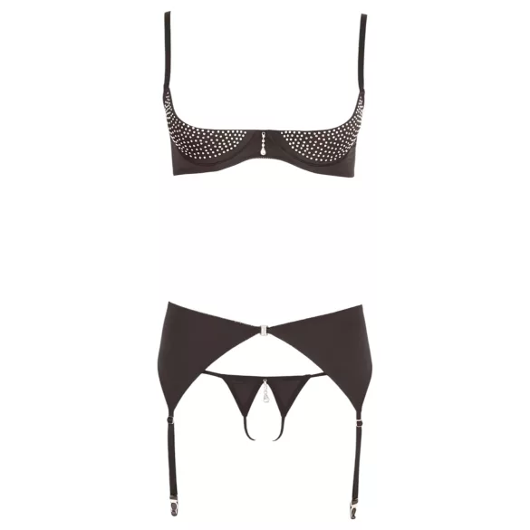 Abierta Fina - Sparkling Stone Lingerie Set (Black)