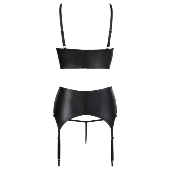 Abierta Fina - sparkling strappy lace lingerie set (black) - 80B/M