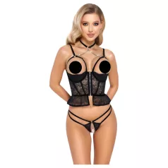 Abierta Fina - open thong and corset (black)