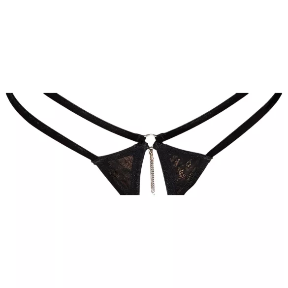 Abierta Fina - Open Thong & Corset (Black) - M