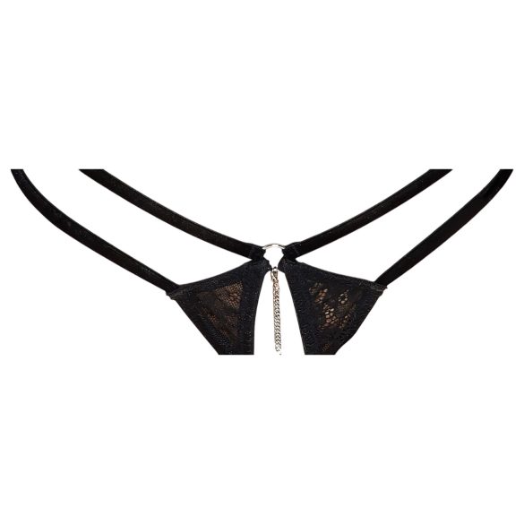 Abierta Fina - Open Thong & Corset (Black) - L