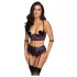 Cottelli Bondage - Bra Set & Wrist Cuffs (Black-Purple)