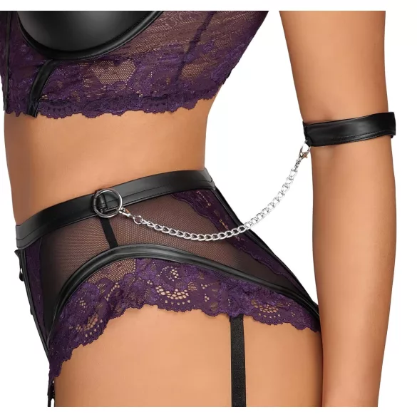 Cottelli Bondage - Bra Set & Wrist Cuffs (Black-Purple)