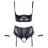 Cottelli Bondage - Bra Set & Wrist Cuffs (Black-Purple) - M