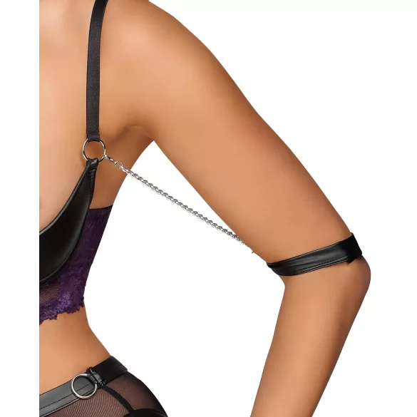 Cottelli Bondage - Bra Set & Wrist Cuffs (Black-Purple) - L