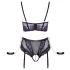 Cottelli Bondage - Bra Set & Wrist Cuffs (Black-Purple) - L