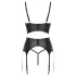 Abierta Fina - three‑piece lace suspender set (black)