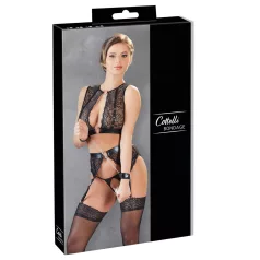 Cottelli Bondage - lace lingerie set + handcuffs (4‑piece)