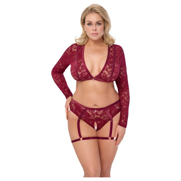 Cottelli Curves - Long Sleeve Lace Set (Red)
