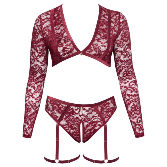 Cottelli Curves - Long Sleeve Lace Set (Red) - 3XL
