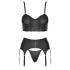 Cottelli - Zip-Up Corset, Suspender Belt and Thong Set (Black)