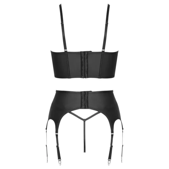 Cottelli - Zip-Up Corset, Suspender Belt and Thong Set (Black) - M
