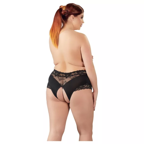 Cottelli Plus Size - Lacy Pearl-Embellished Open Panty (Black) - XL