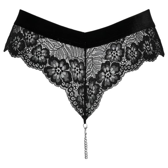 Cottelli Party - Black Lace Panties with Chain Details - L