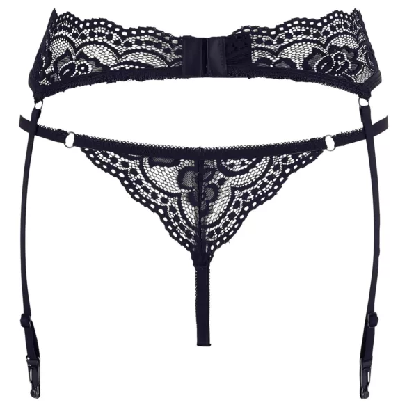 Cottelli - Lace Garter Belt with Thong (Black) - XL