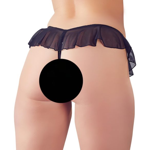 Cottelli - Open Pearl Ruffle Thong (Black) - XL