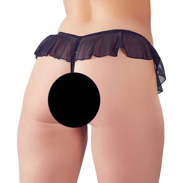 Cottelli - Open Pearl Ruffle Thong (Black) - XL