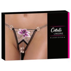   Cottelli - Luxury Embroidered Lily Thong (Black & White) - M/L