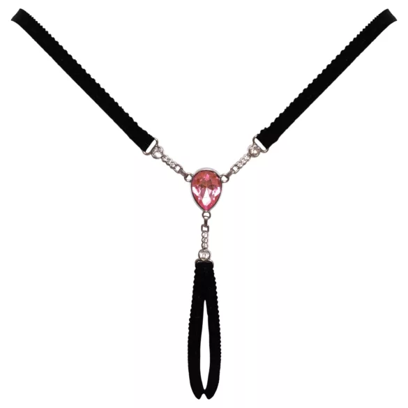 Cottelli - Open-Front Thong with Sparkling Stone - Black (S-L)