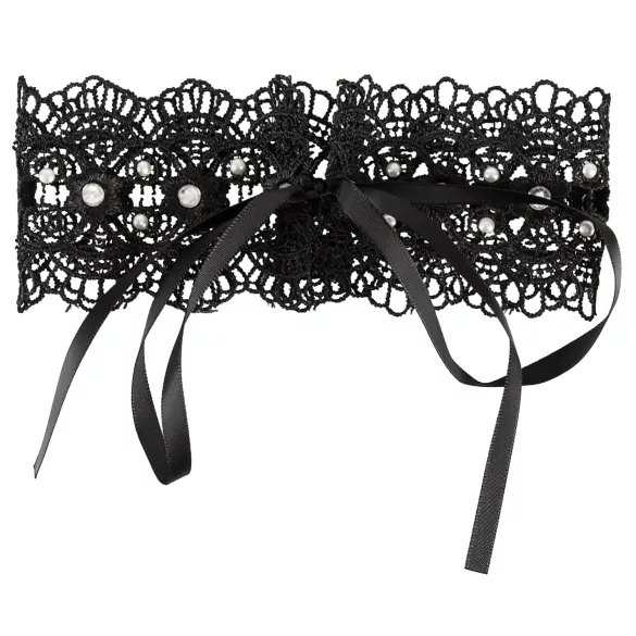 Cottelli - Pearl & Rhinestone Lace Choker (Black)