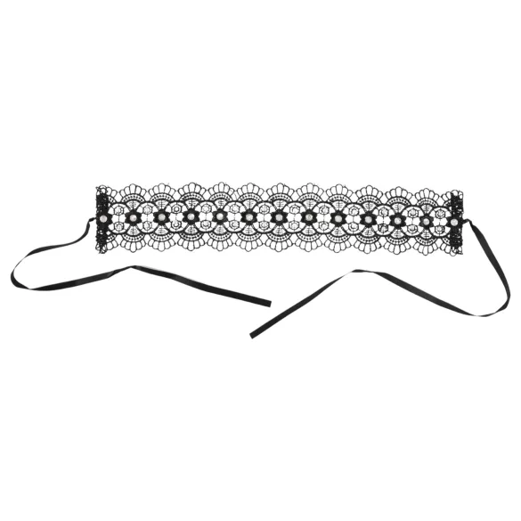 Cottelli - Pearl & Rhinestone Lace Choker (Black)