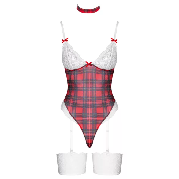 Cottelli - Red Plaid Bodysuit Set - L