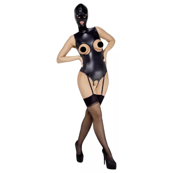 Bad Kitty - Open-Front Body Suit & Mask (Black) - XXL