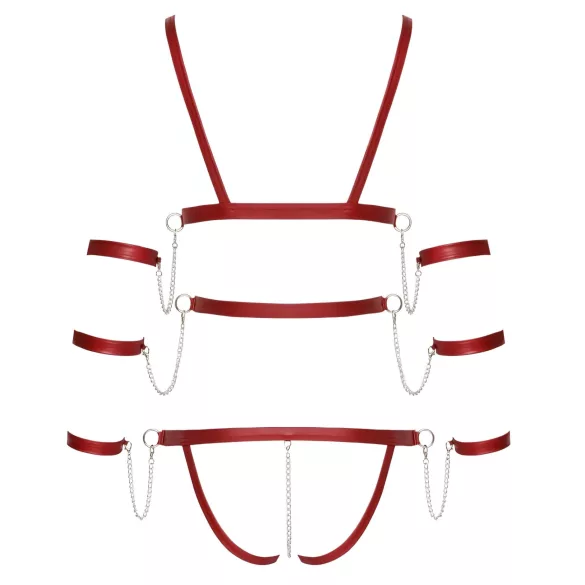 Bad Kitty - Red Studded Bondage Bodysuit - L