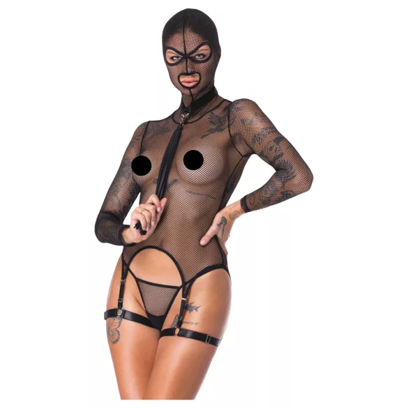 Bad Kitty - BDSM Sheer Fishnet Set with Whip (Black)
