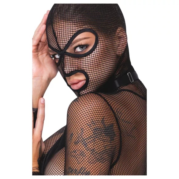 Bad Kitty - BDSM Sheer Fishnet Set with Whip (Black) - L