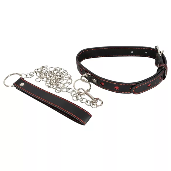 Bad Kitty - Heart Collar and Metal Leash (Black)