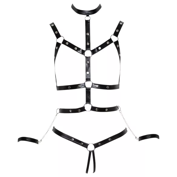 Bad Kitty - Studded Body Harness Set with Wrist Cuffs (Black) - L/XL