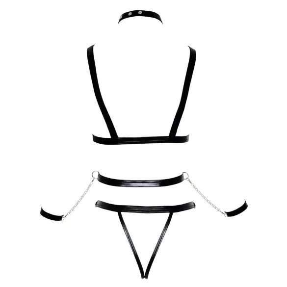 Bad Kitty - Studded Body Harness Set with Wrist Cuffs (Black) - L/XL