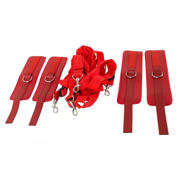 Bad Kitty - Velcro Fastening, Faux Leather Bed Restraint Set (Red)