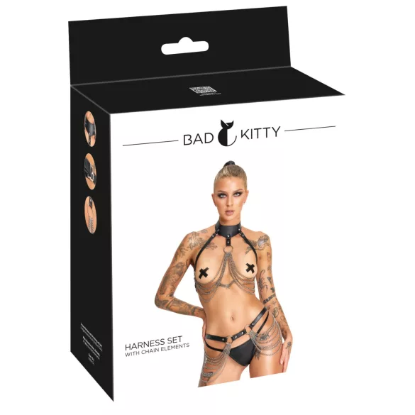 Bad Kitty - 3-piece black harness set with chest and hip straps (S-L)