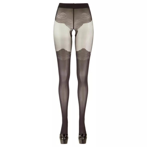 Cottelli - Patterned Open-Front Stockings (Black) - 2/S
