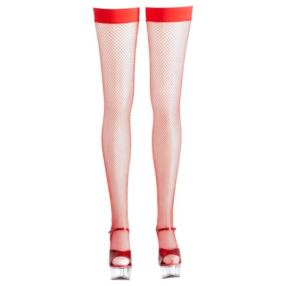 Cottelli - Red Fishnet Thigh-High Stockings - L