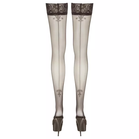 Cottelli - Black Thigh-Highs with Lily Pattern and Stripes