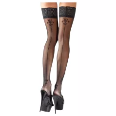   Cottelli - Black Thigh-Highs with Lily Pattern and Stripes - 3