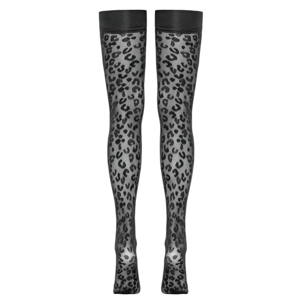 Cottelli Legwear - Black Leopard Print Thigh-Highs - 4