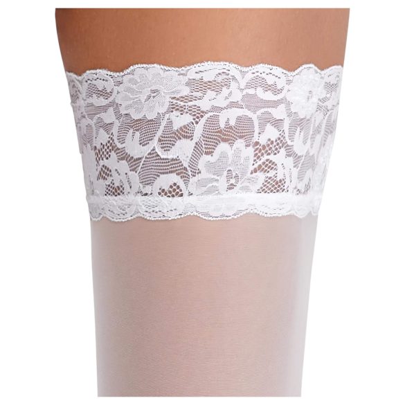 Cottelli - Lacy Floral Thigh-Highs (White) - 3/M-L