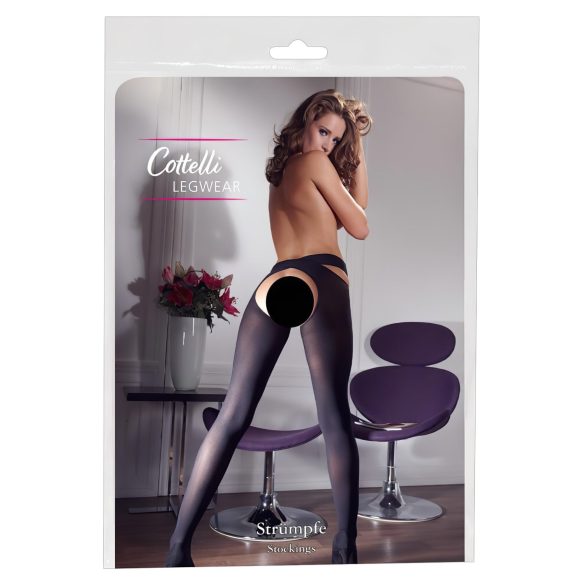 Cottelli - Black Criss-Cross Stockings - L/XL